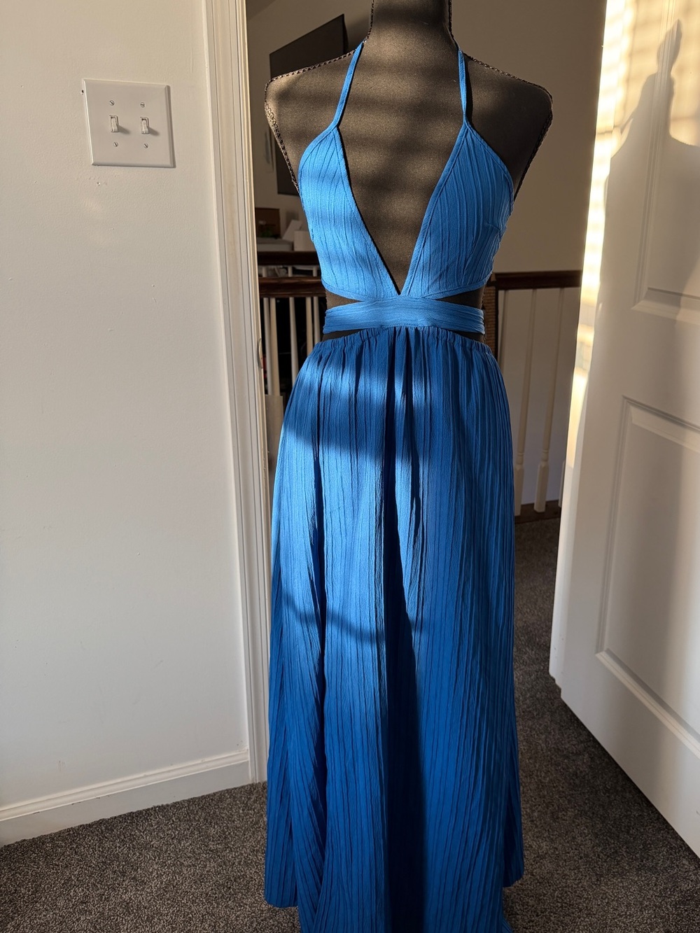 SHEIN Royal Blue Plunging Halter Maxi Dress